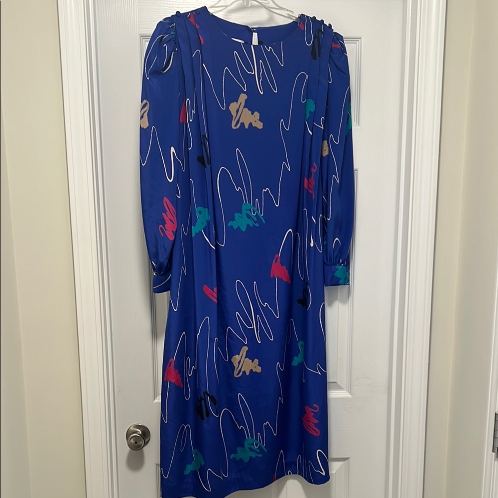 Royal Blue Long Sleeve Sundress with Cuffed Sleeves and Crew Neck

F